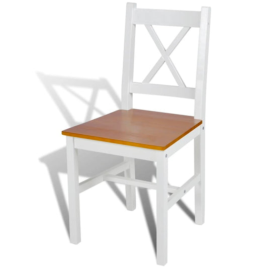 White Pinewood Solid Wood Dining Chairs Set Of Six Premium