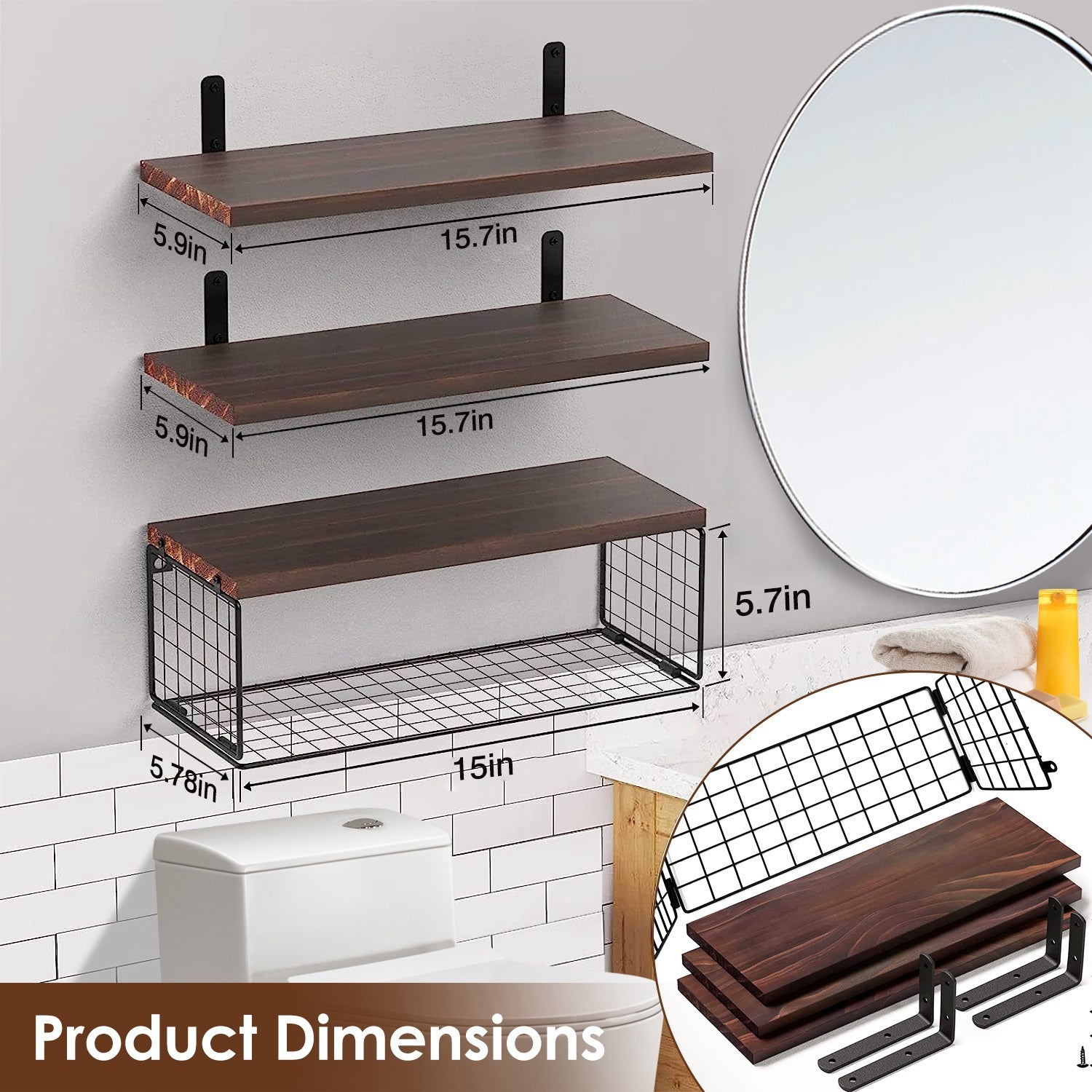 2 In 1 Wall Mounted Floating Shelves With Storage Basket