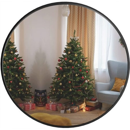 Black 16 Inch Metal Round Bathroom Mirror Wall Decor