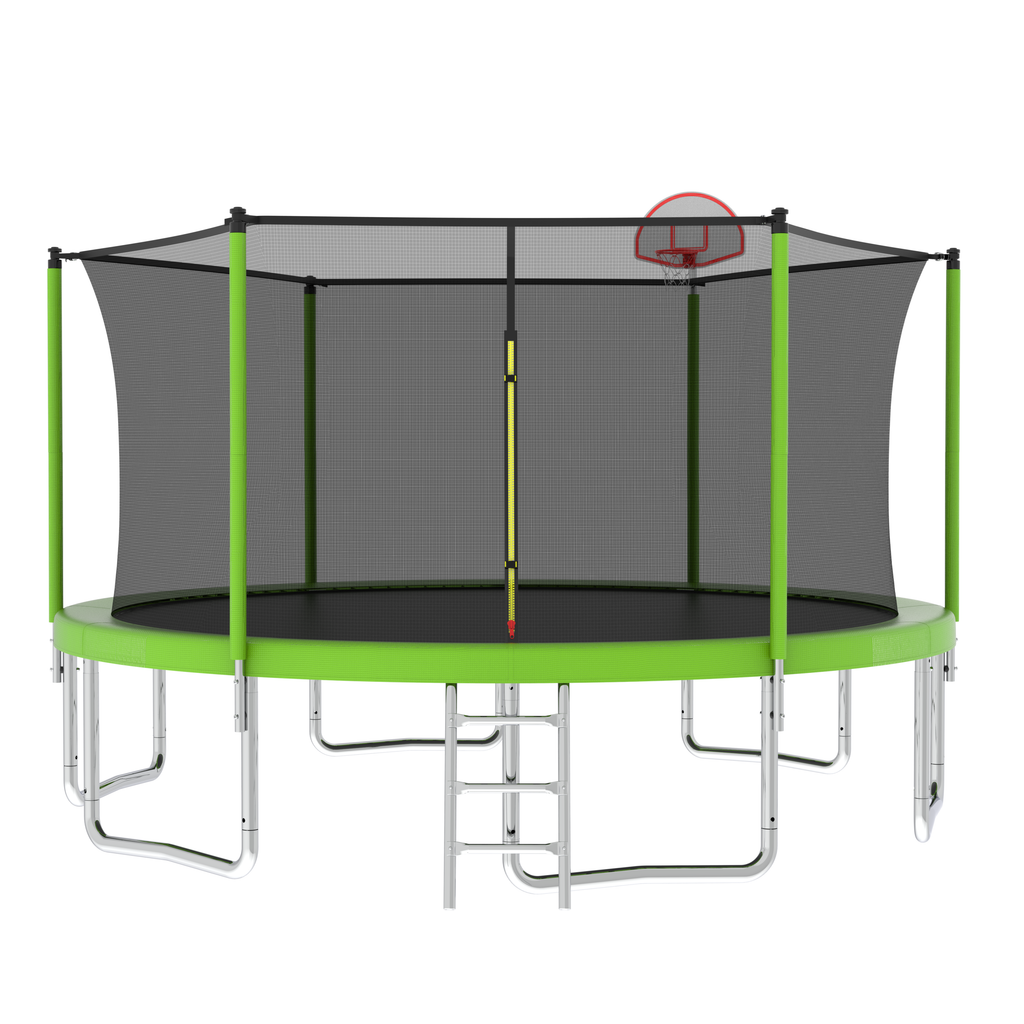 Metal Frame 14 Feet Trampoline With Safety Enclosure Net For Exclusive Backyard Recreation
