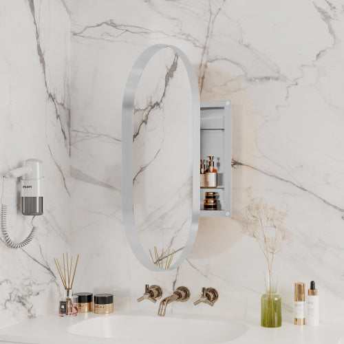 20x34 Inch Oval Metal Frame Medicine Cabinet With Mirror