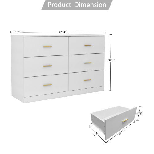 Modern White 6 Drawer Dresser For Bedroom Ample Storage