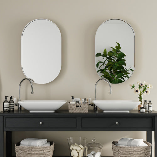 20x34 Inch Oval Metal Frame Medicine Cabinet With Mirror