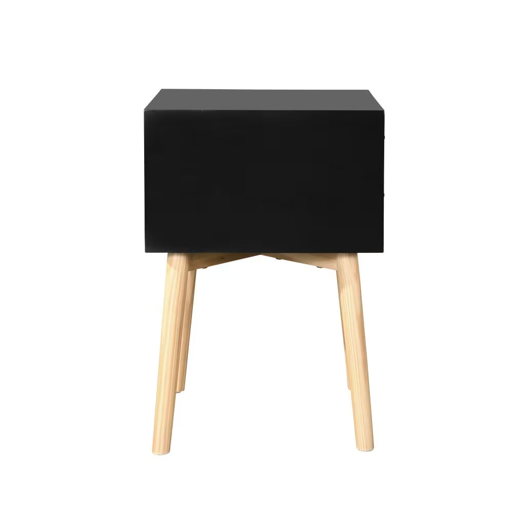 Modern Bedside Table With Two Drawers And Wood Legs