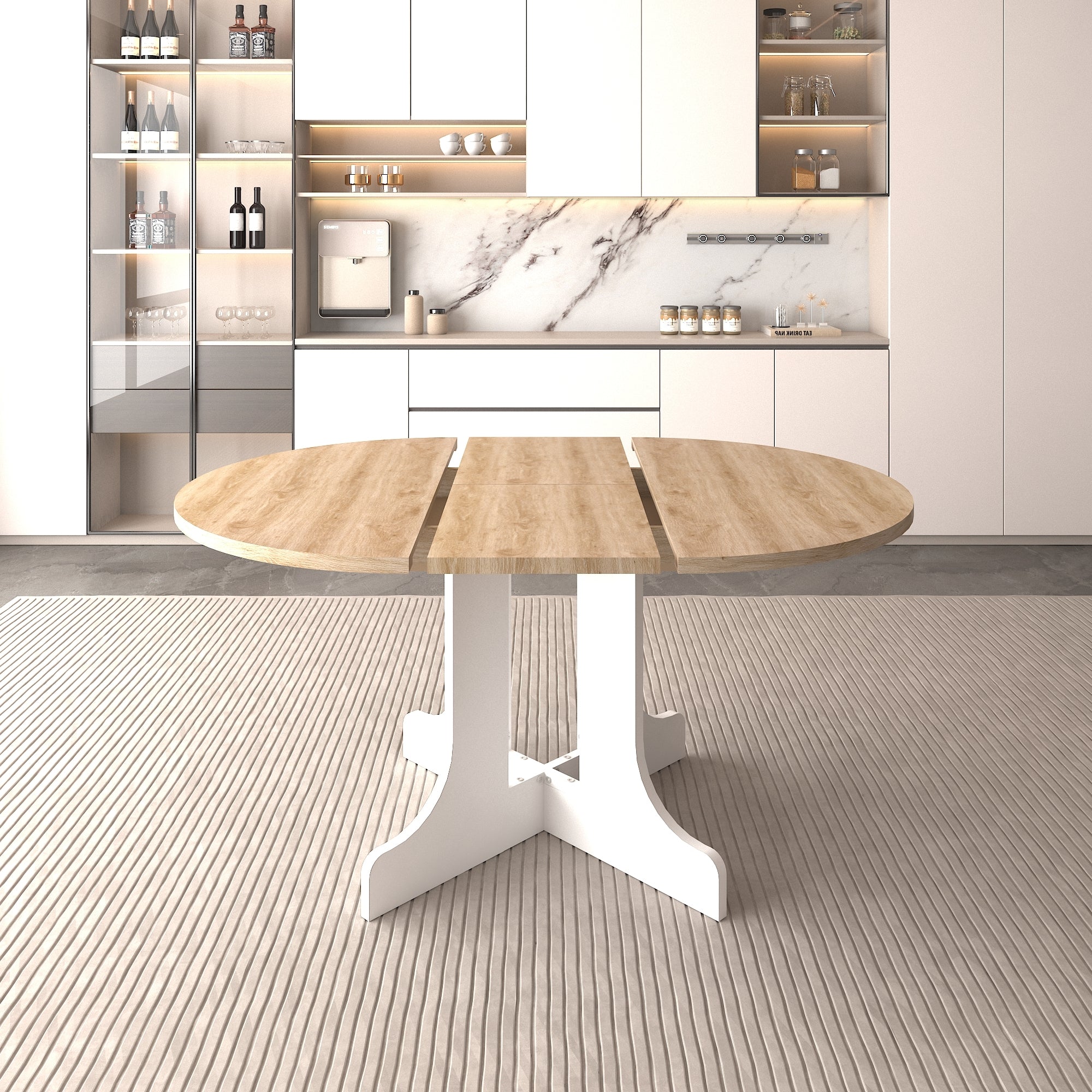 White Oak Edition oval dining table with expandable leaf by Anthony & Home, showcasing smooth wood surface and elegant design