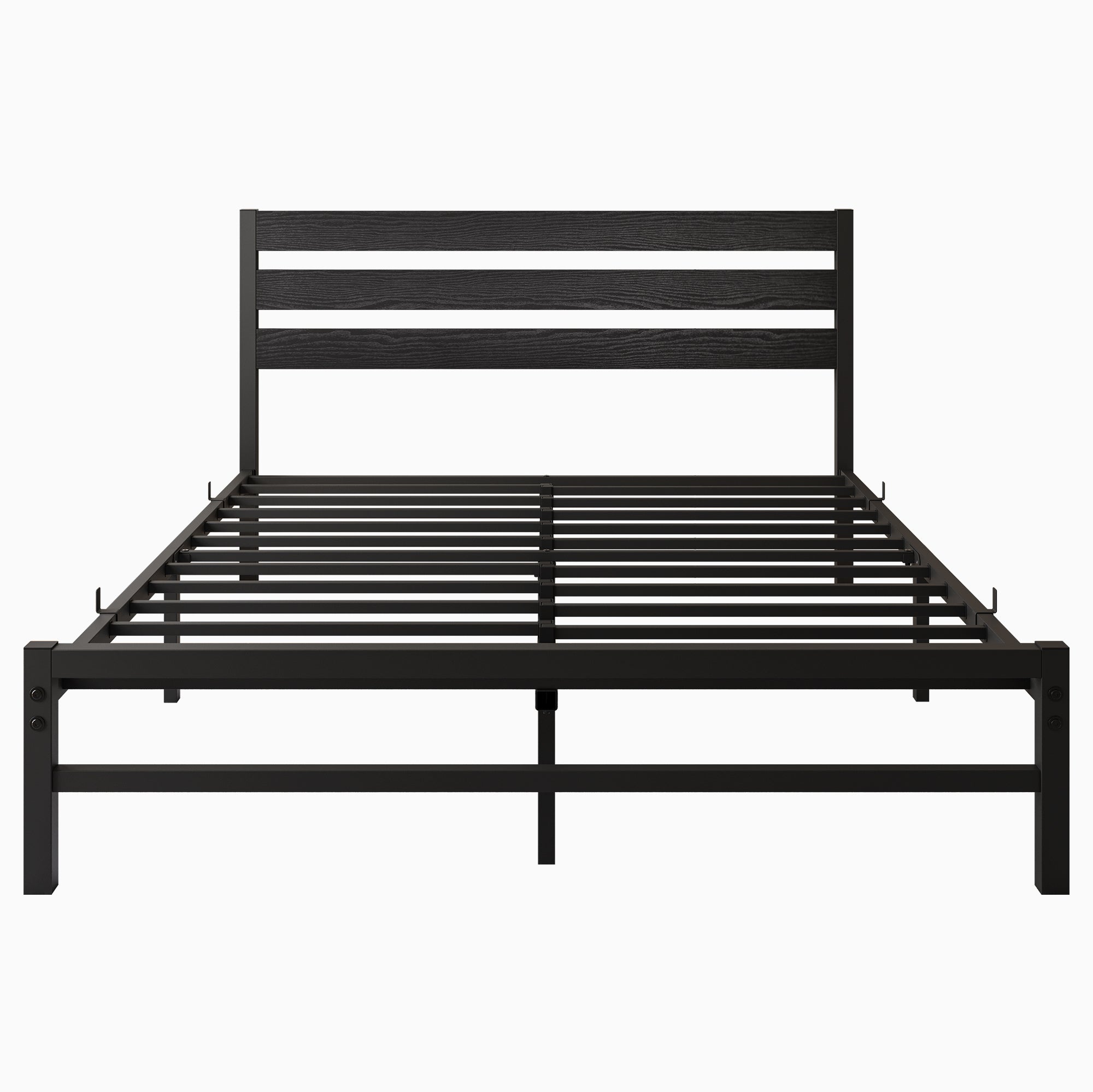 Heritage Queen platform bed frame with a wooden headboard from Anthony & Home, showcasing a sturdy design and natural wood finish.
