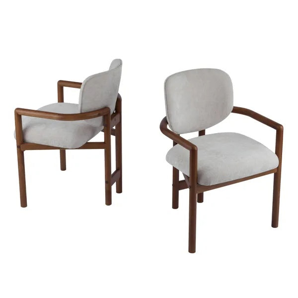 Dining Chairs Set Of 2 Rubber Wood Arm Chairs Beige Fabric
