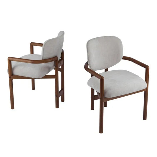 Dining Chairs Set Of 2 Rubber Wood Arm Chairs Beige Fabric