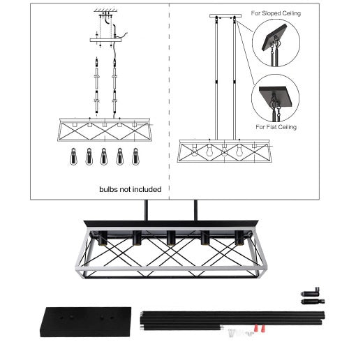 5 Lamps Farmhouse Chandelier White and Black Dining Room