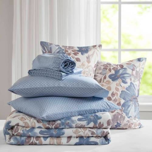 Blue Floral Comforter Set With Bed Sheets Queen Size