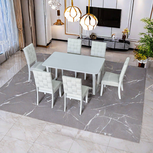 Fx D1 7 Piece Dining Set Chairs And Table Linen Upholstery
