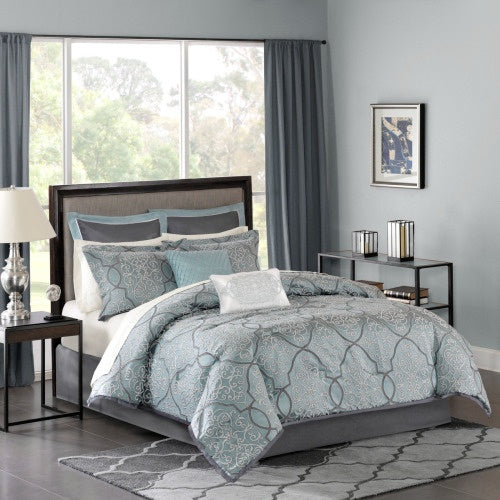 Blue Queen 12 Piece Comforter Set With Cotton Bed Sheets