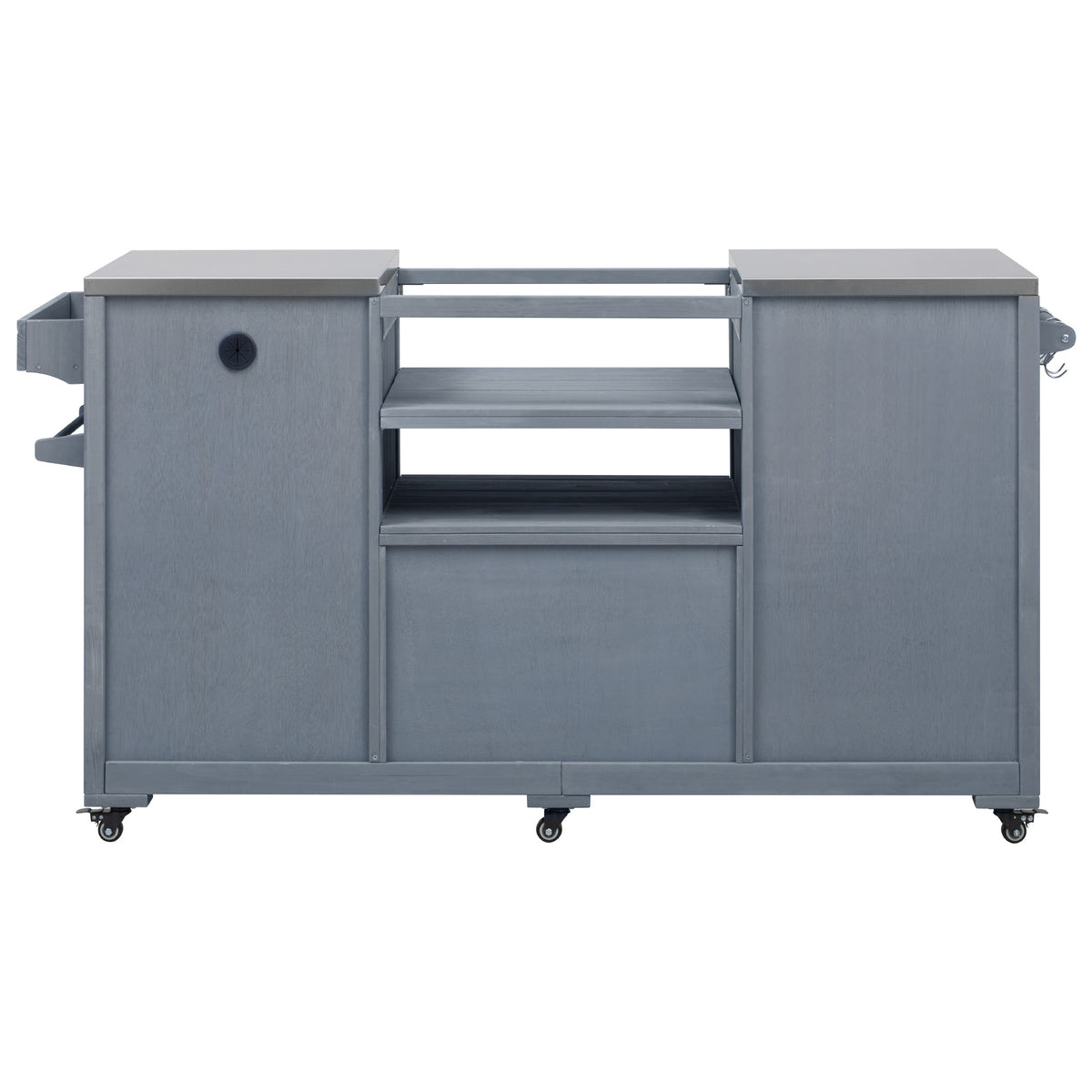 Solid wood outdoor kitchen island with storage for Big Green Egg, by Anthony & Home, featuring a spacious design and natural wood finish.