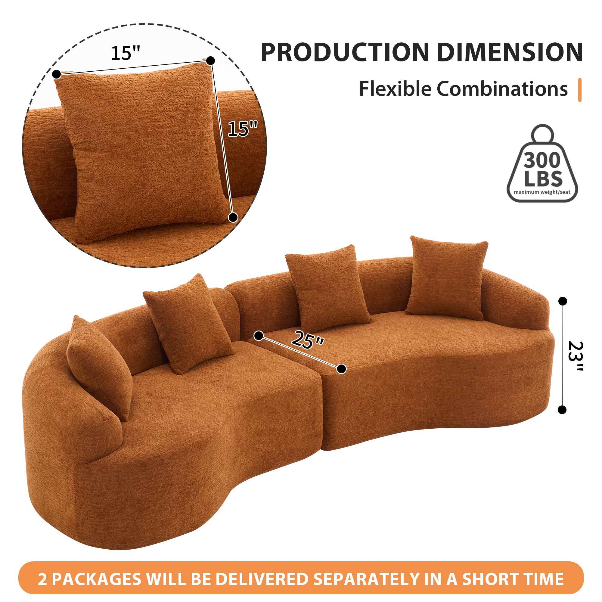 Orange Signature Chenille Modular Sectional Sofa by Anthony & Home, showing plush fabric and modern design in a stylish living room setting.