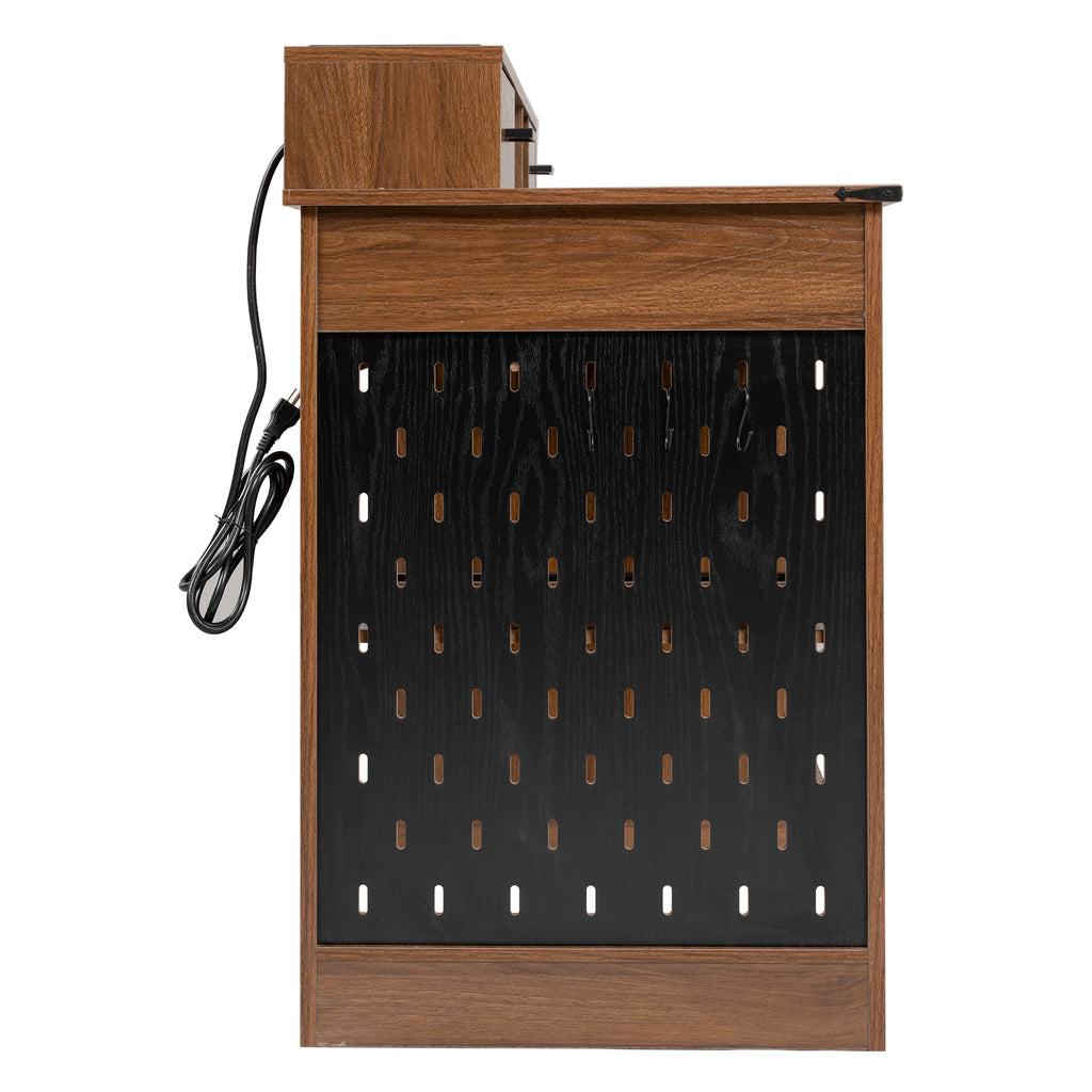Anthony & Home 55-inch dark walnut farmhouse office desk with barn door design, storage, and keyboard tray, showing its rustic style.