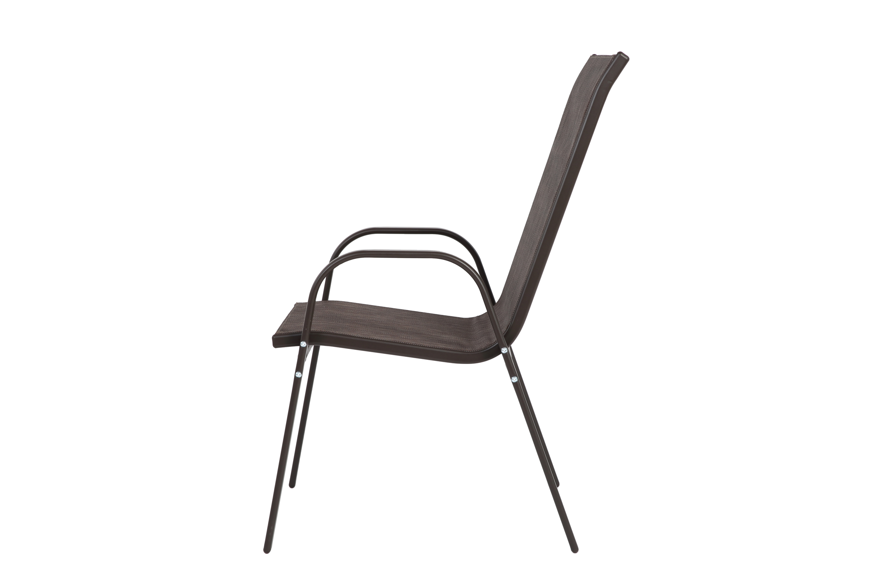 Set of six Anthony & Home Textilene patio chairs with high backs in brown, suitable for outdoor seating and dining areas.