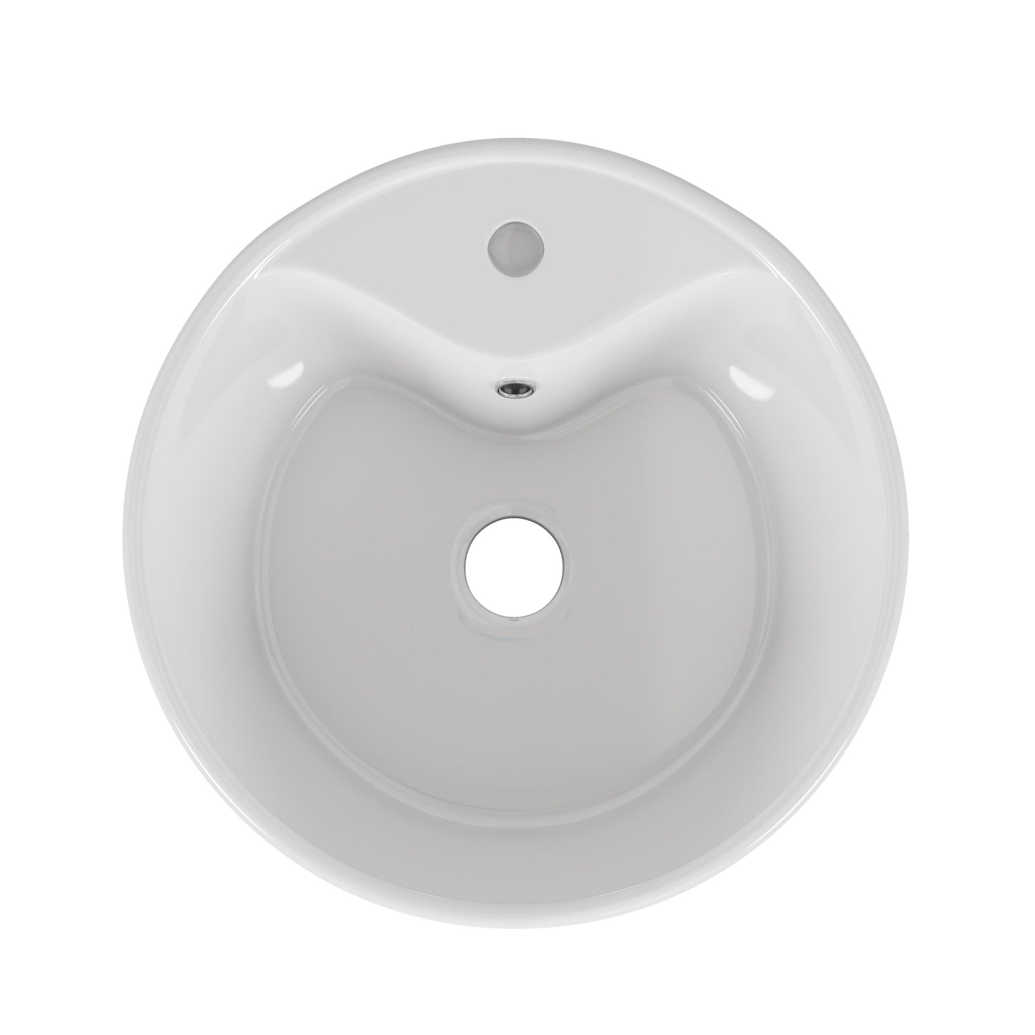 Round glossy white ceramic vessel sink for bathroom by Anthony & Home, showcasing a smooth, modern design.