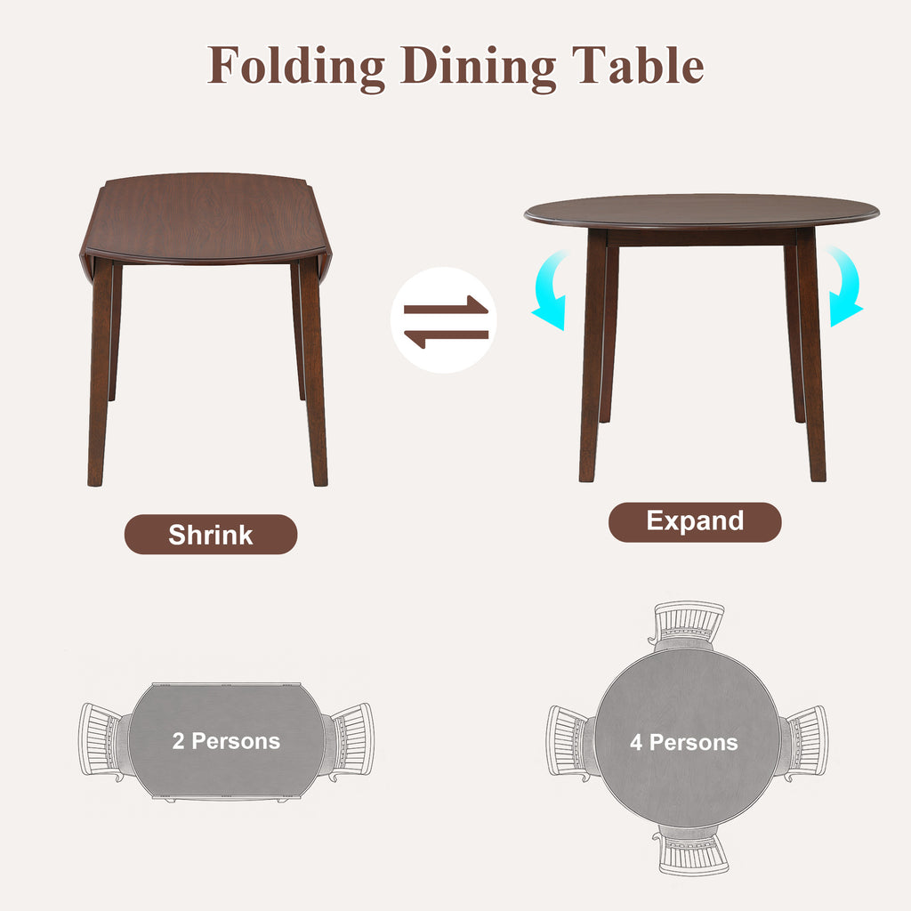 Anthony & Home Atelier Walnut extendable round dining table with 2-4 seating, featuring a sleek wooden design and smooth extendable mechanism.