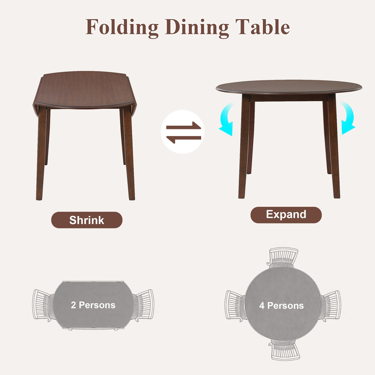 Anthony & Home Atelier Walnut extendable round dining table with 2-4 seating, featuring a sleek wooden design and smooth extendable mechanism.