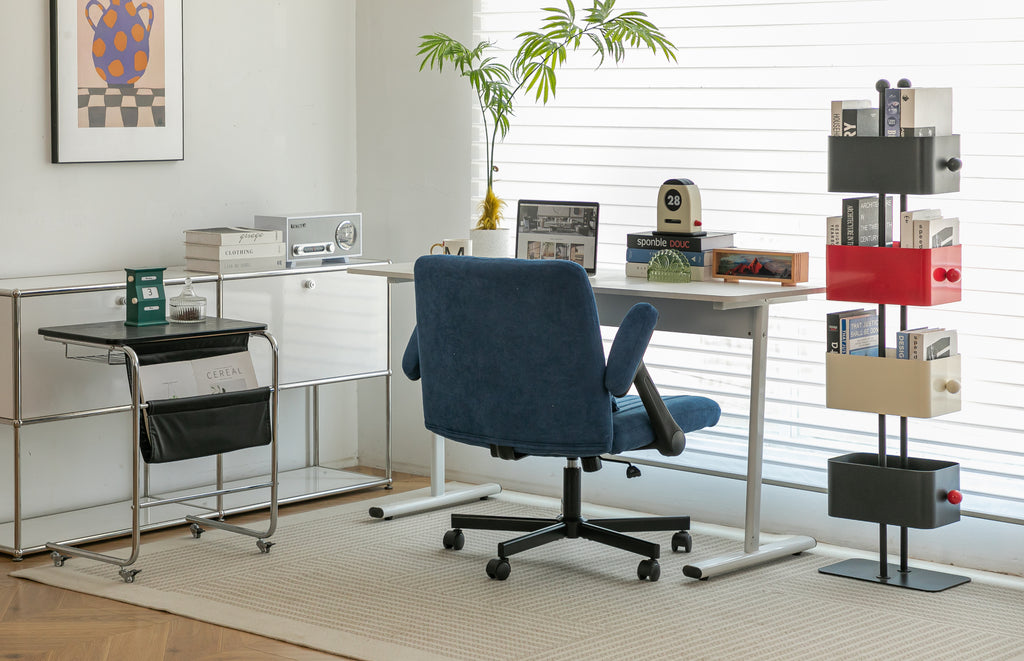 Anthony & Home Atelier velvet office chair with crisscross armrests, featuring plush upholstery and modern design.