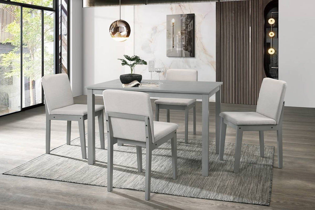 Grey Finish 5 Piece Dining Set With Table And Beige Chairs