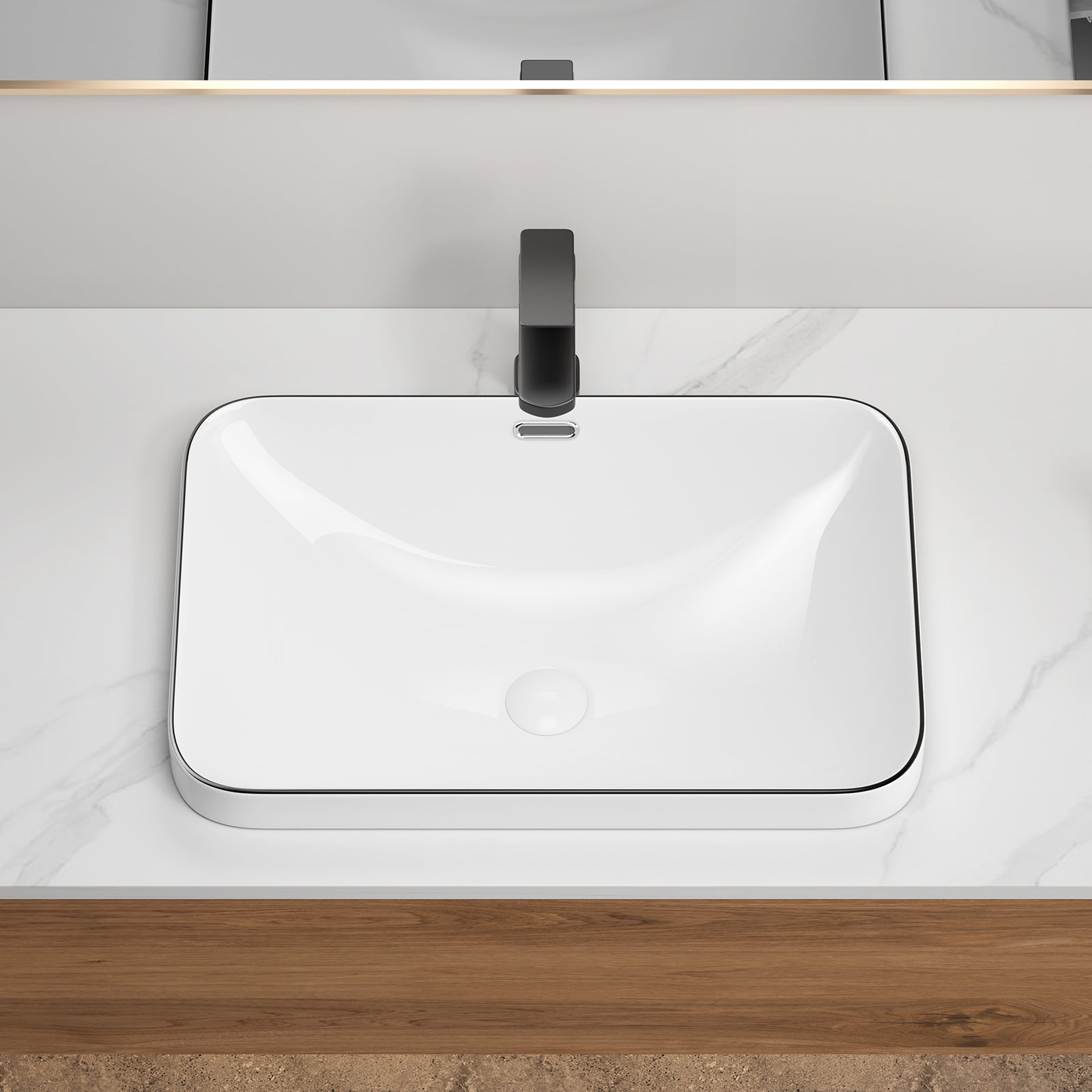 Porcelain undermount sink from Anthony & Home with smooth white finish and clean, modern design for bathroom or kitchen use.