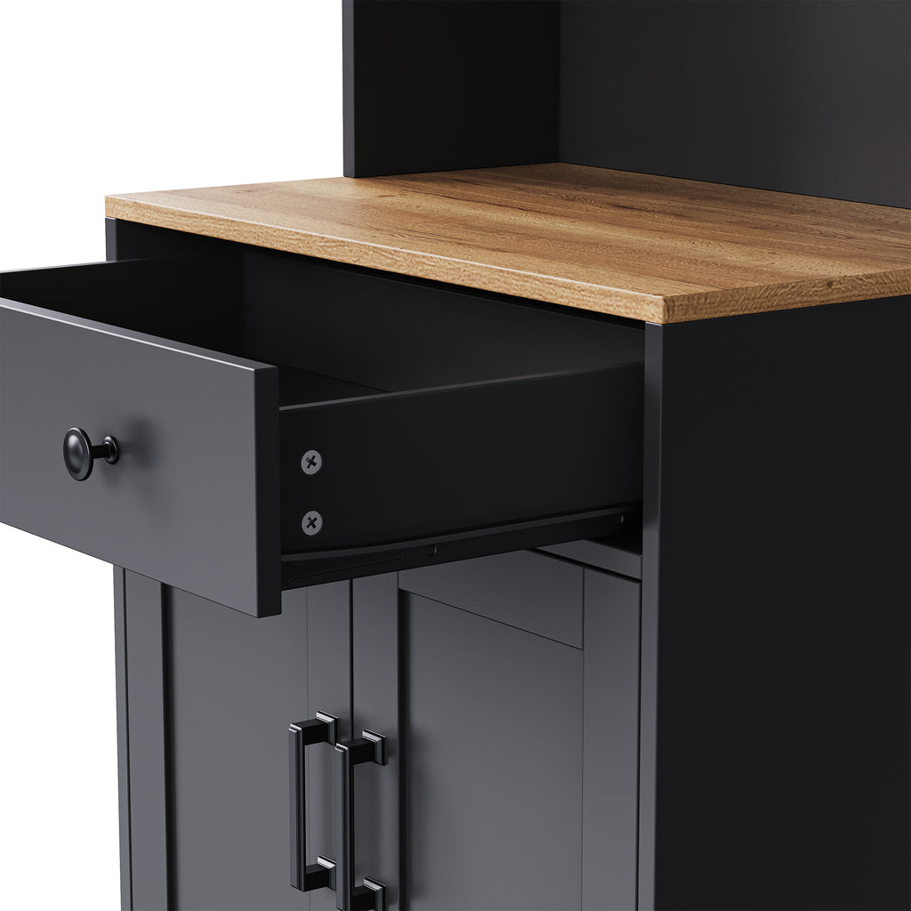 Black farmhouse storage cabinet with solid wood gourd-shaped legs from Anthony & Home Studio Collection, modern rustic furniture.