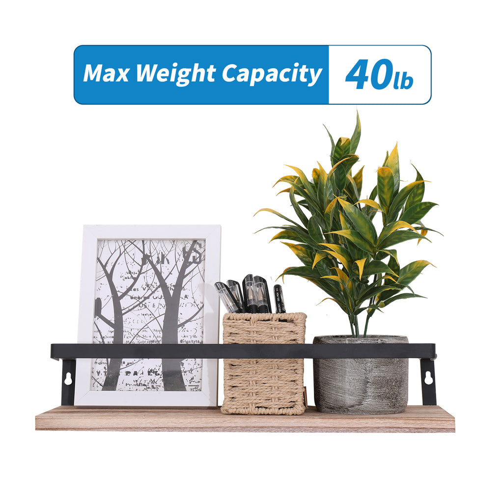 Set of two natural wood floating wall shelves by Anthony & Home, modern wall-mounted storage for living spaces