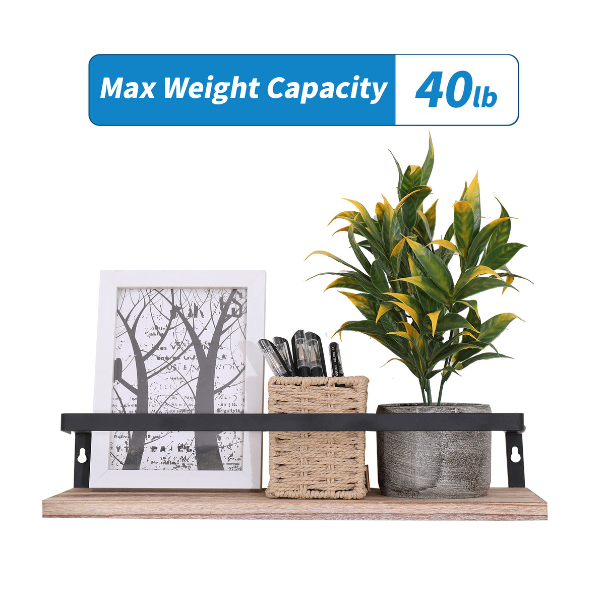 Set of two natural wood floating wall shelves by Anthony & Home, modern wall-mounted storage for living spaces