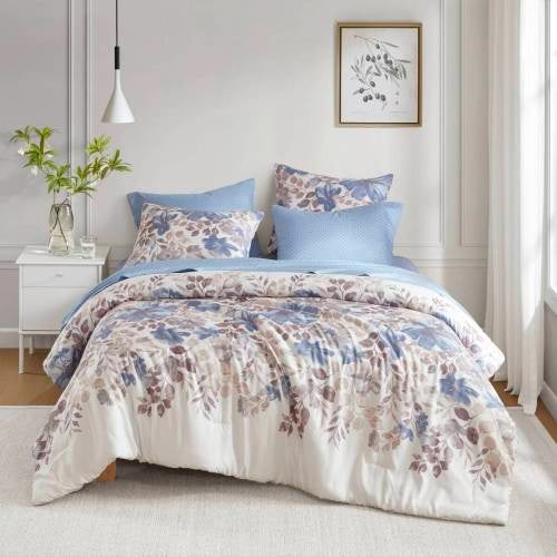 Blue Floral Comforter Set With Bed Sheets Queen Size