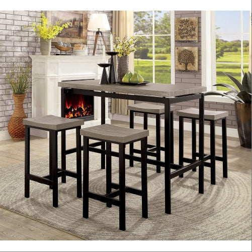 5 Pc Counter Height Table Set Black Gray Dining Chairs PVC