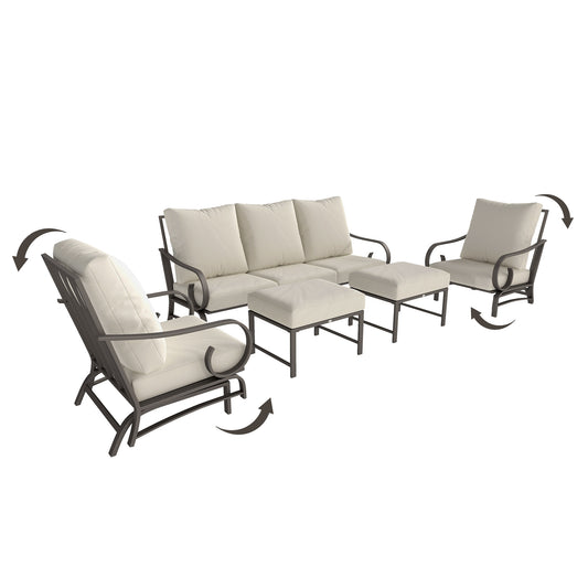 Beige 5 Piece Outdoor Patio Set With Rocking Chairs