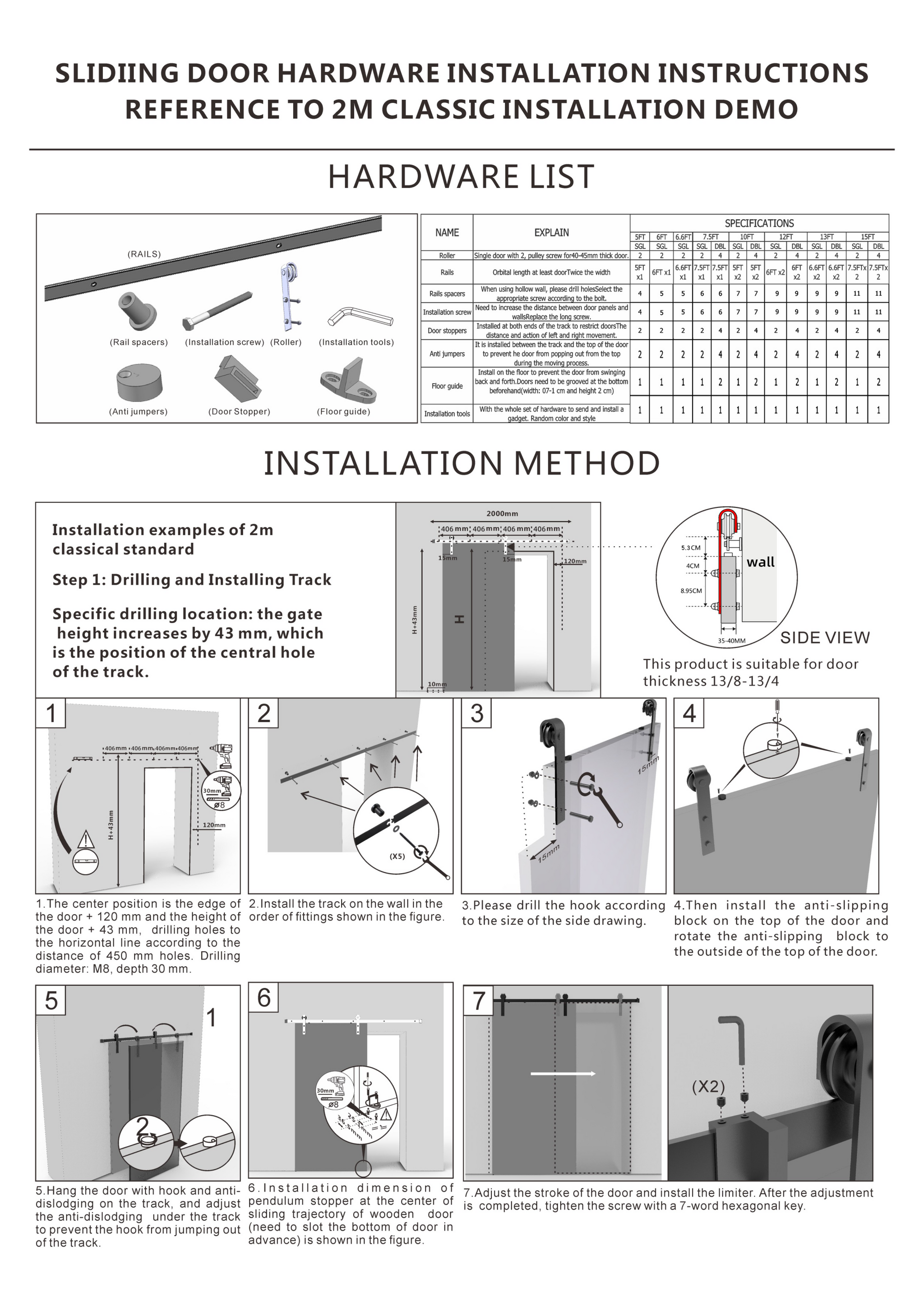 Anthony & Home Signature J-Shape Hangers sliding barn door hardware with floor guide and wall-mount rollers for 24-36 inch doors