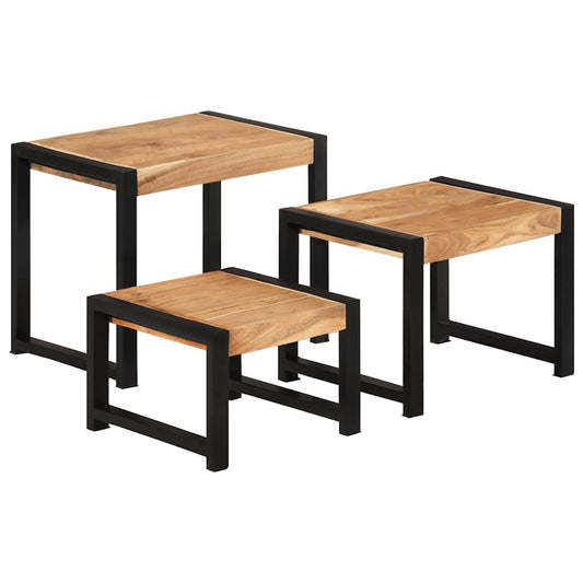 Three Piece Solid Wood Nesting Tables Vintage Style Set