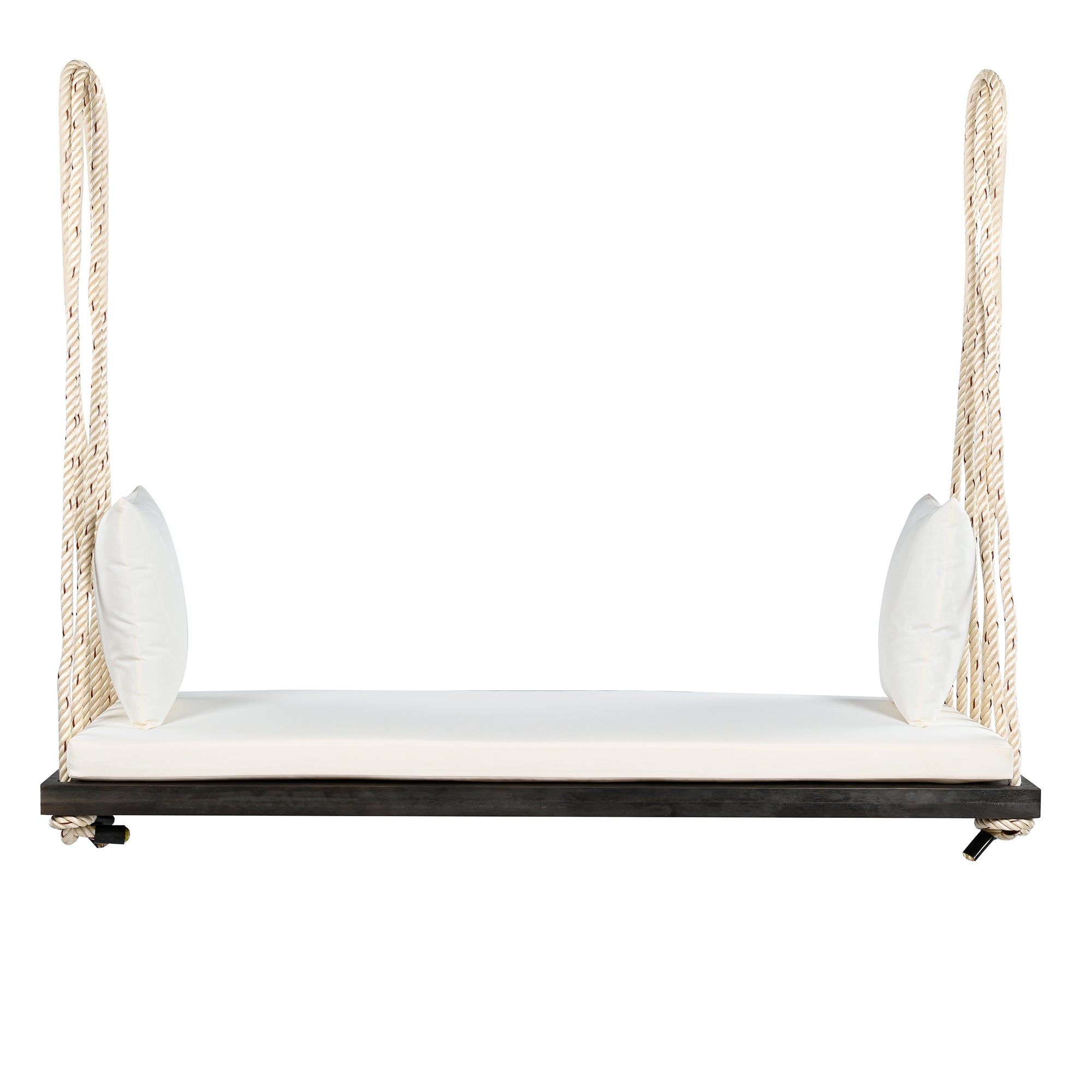 Anthony & Home acacia wood patio swing chair with cushioned seat and backrest, perfect for outdoor relaxation.