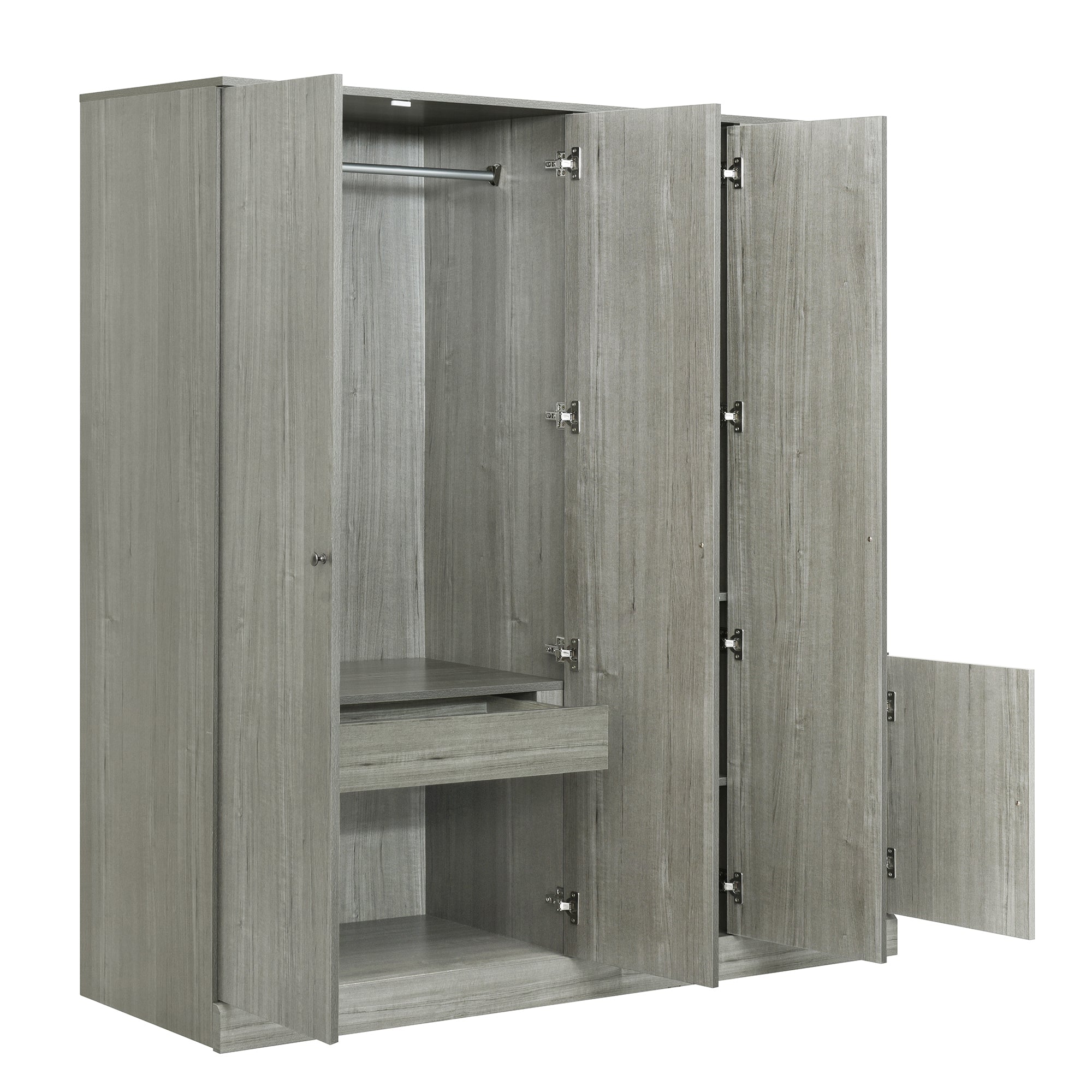Anthony & Home studio gray four-door wardrobe with full-length mirror, showcasing sleek design and ample storage space.