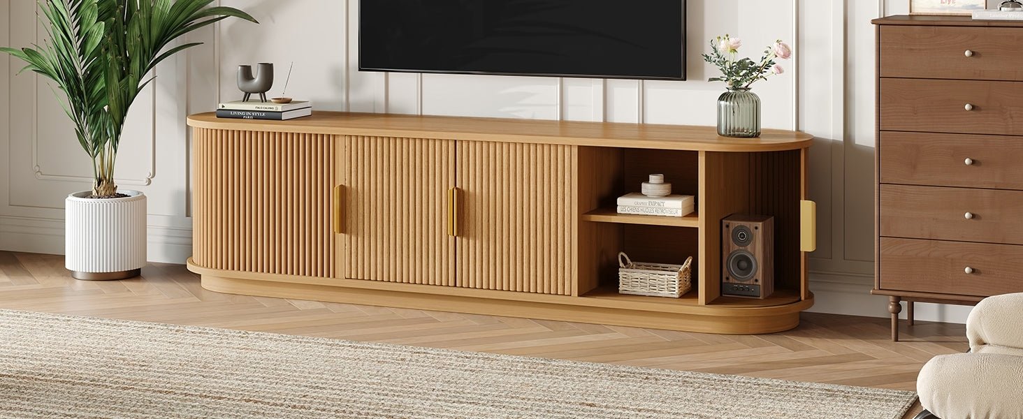 Anthony & Home Studio Collection TV stand with gold handles, modern wooden design and sleek finish, ideal for contemporary living rooms.