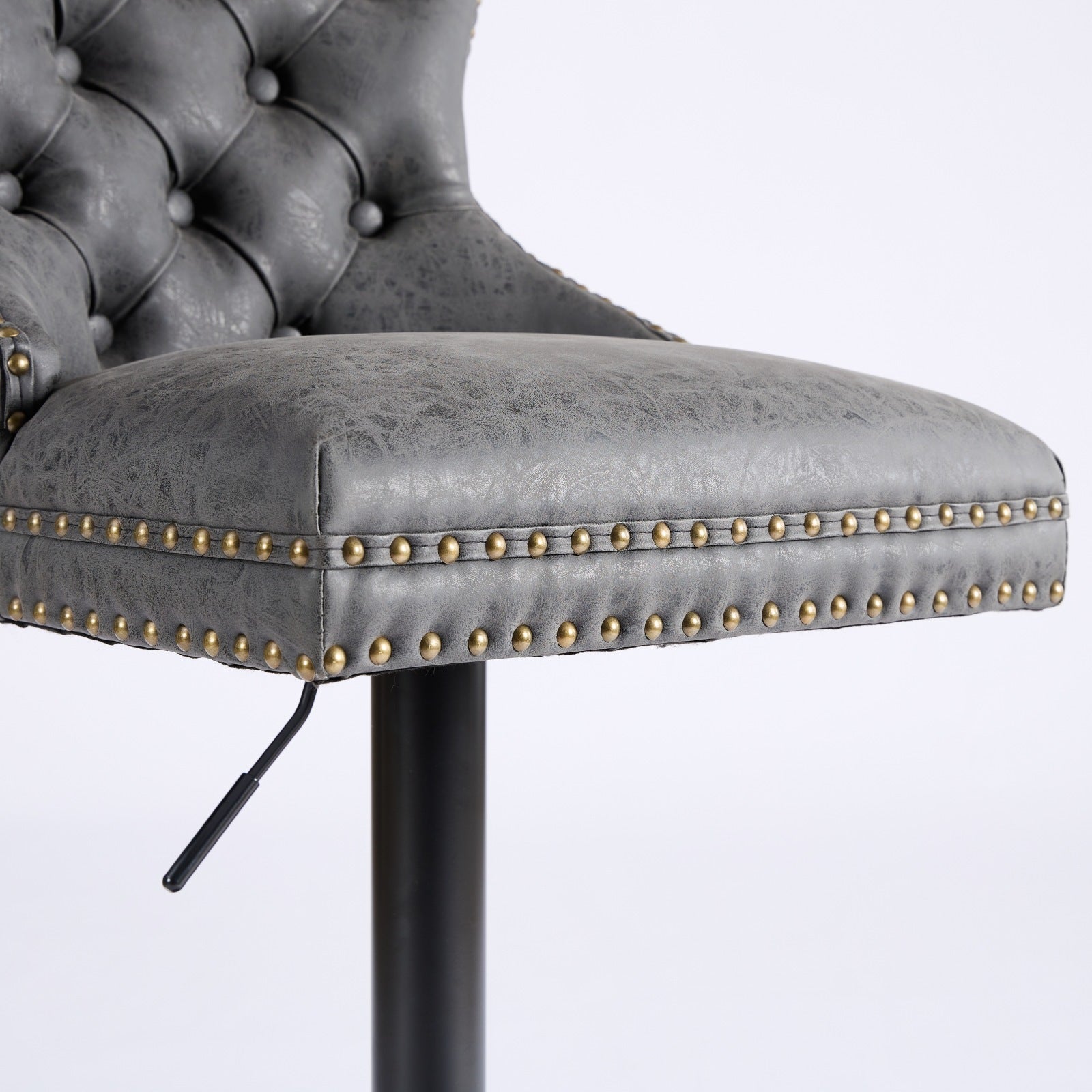Set of two Anthony & Home tufted PU leather bar stools with adjustable height, fabric upholstery, and modern design.