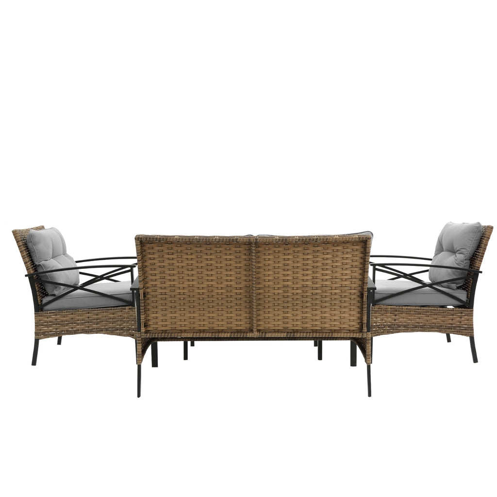 Patio 4 Piece Sectional Sofa Set KD Rattan Wicker Outdoor
