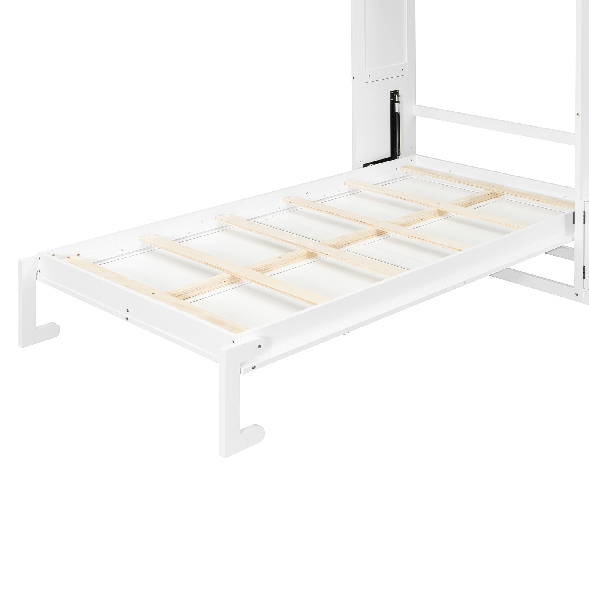 Solid wood Murphy bed with TV stand in white finish, twin size, featuring two drawers and cabinets by Anthony & Home.