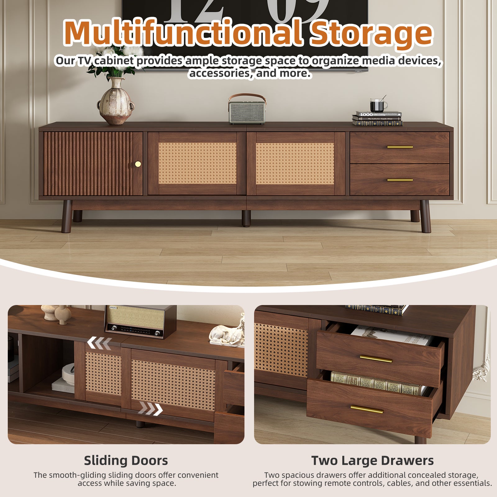 Solid wood Heritage Collection TV stand in dark brown with sleek design from Anthony & Home.