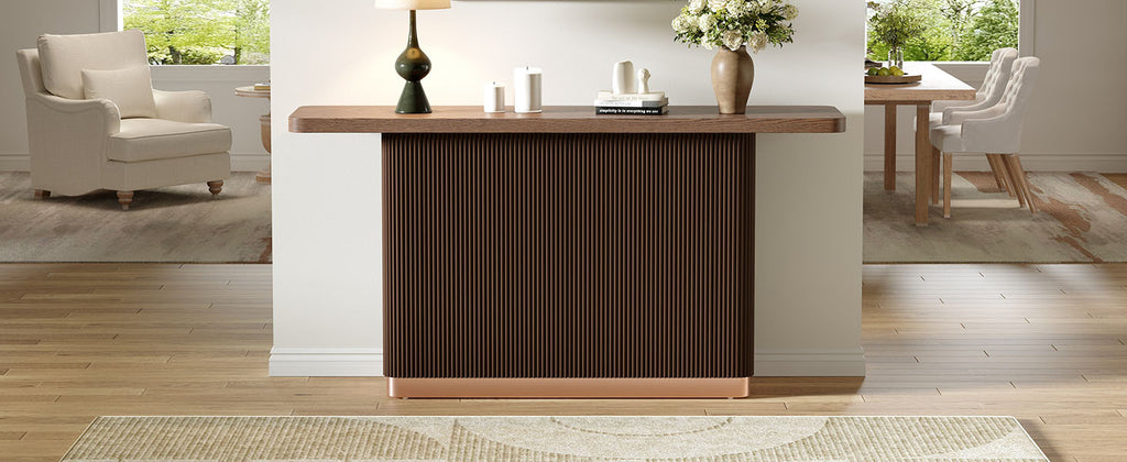 Anthony & Home console table with ash veneer top, fluted base, and metal accent, part of the Studio Collection.