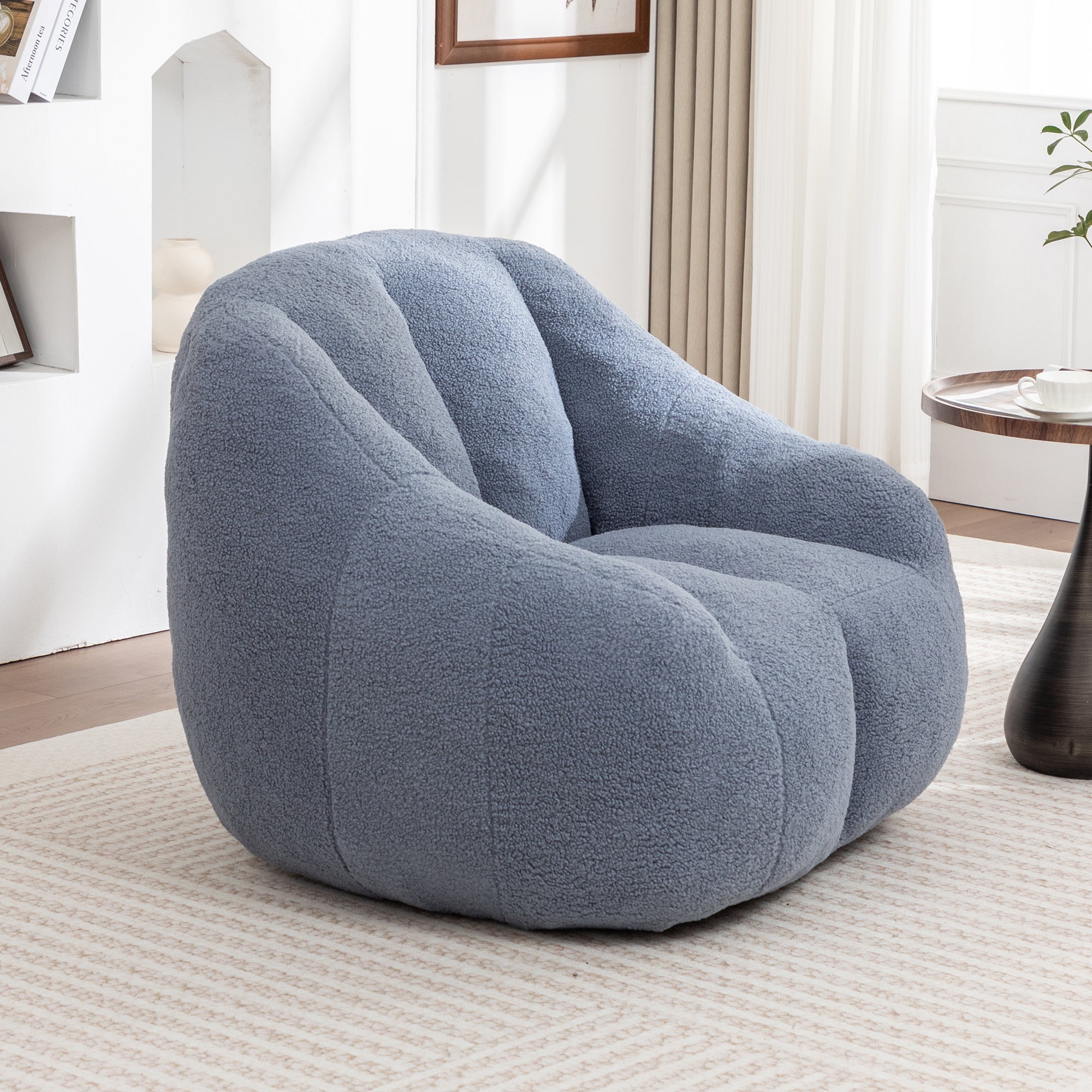 Light blue Anthony & Home Signature Memory Foam Bean Bag Chair with tufted design, plush and comfortable for casual seating.