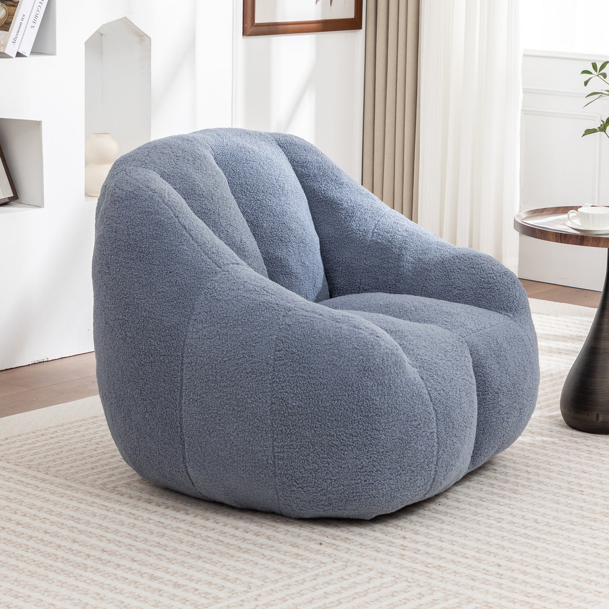 Light blue Anthony & Home Signature Memory Foam Bean Bag Chair with tufted design, plush and comfortable for casual seating.
