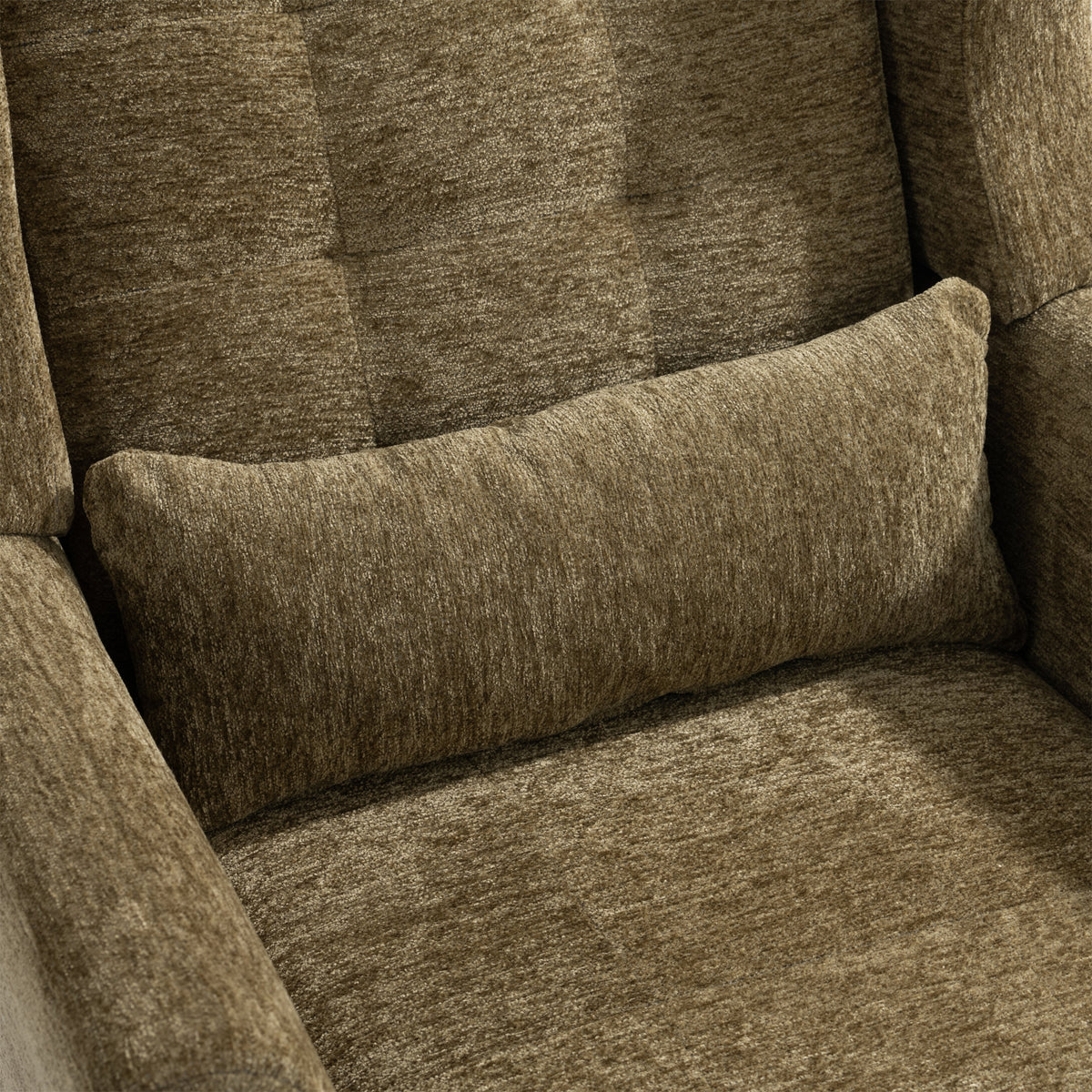 Olive green chenille accent chair with solid wood legs from Anthony & Home, showcasing plush upholstery and stylish design.