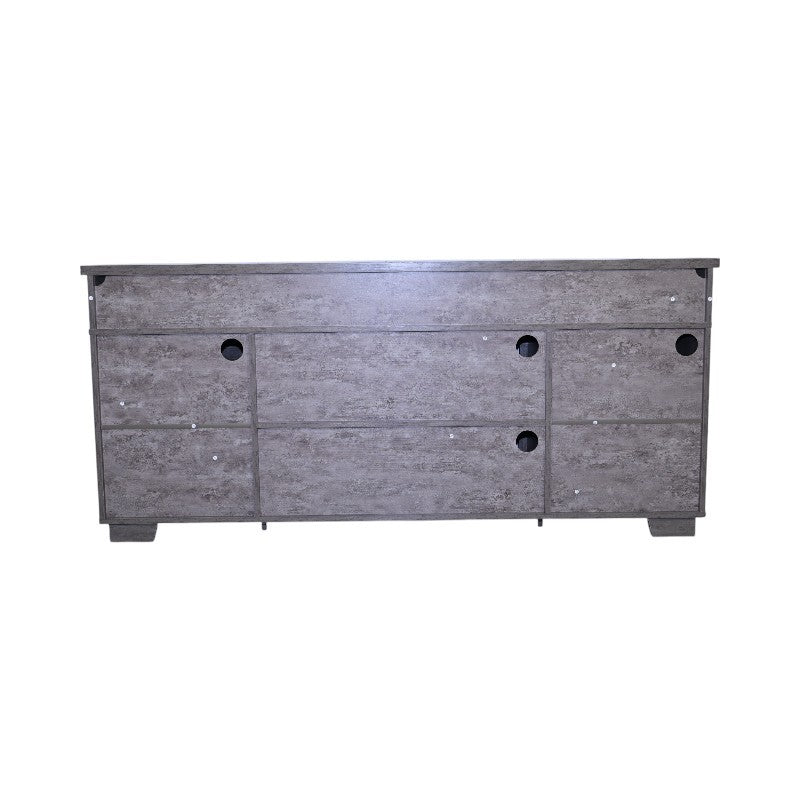 Anthony & Home Iron Mesh Barn Door TV Stand Signature Edition with black metal and wooden shelves for modern living room decor