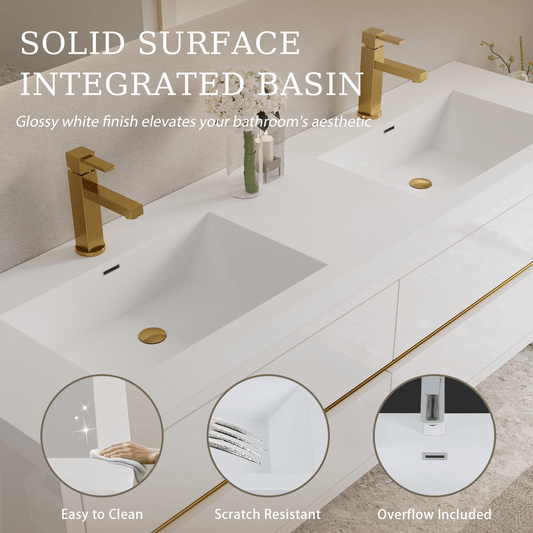 72' Wall - Mounted Bathroom Vanity with Double Sinks, Floating Bathroom Storage Cabinet with Stone Resin Countertop and Soft Close Drawers Fully Assembled, Glossy White 24V15 - 72GW - W1920P385586 - Anthony & Home