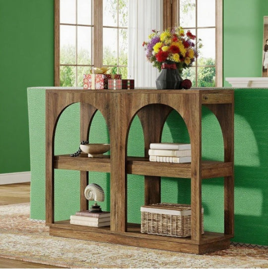 Long Brown Arched Console Table For Living Room Entryway