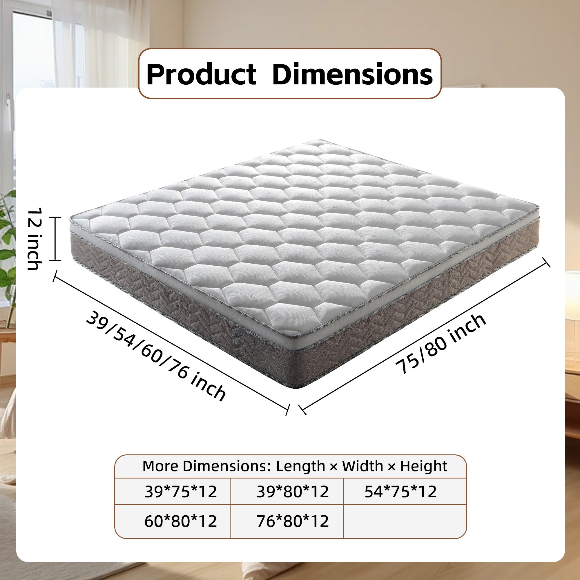 Anthony & Home 12-inch gel-infused memory foam hybrid mattress showing plush top layer and supportive foam core.