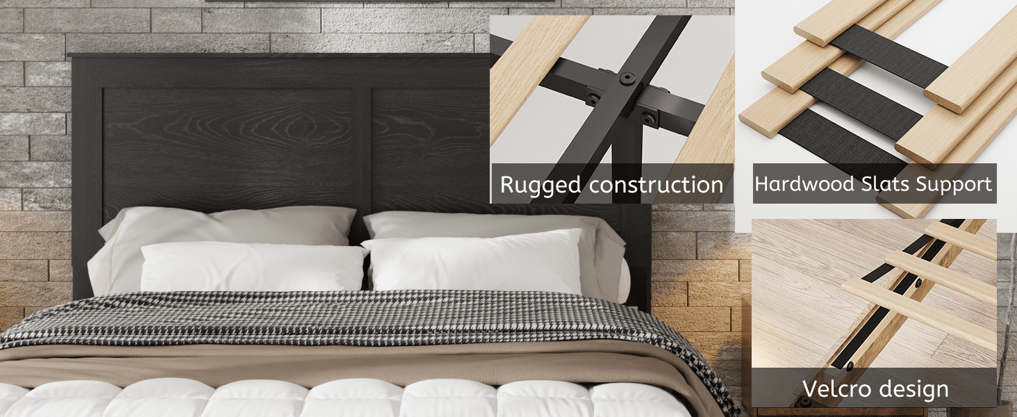 Antique black Anthony & Home studio platform king bed frame with sleek design and sturdy structure, shown in a bedroom setting.